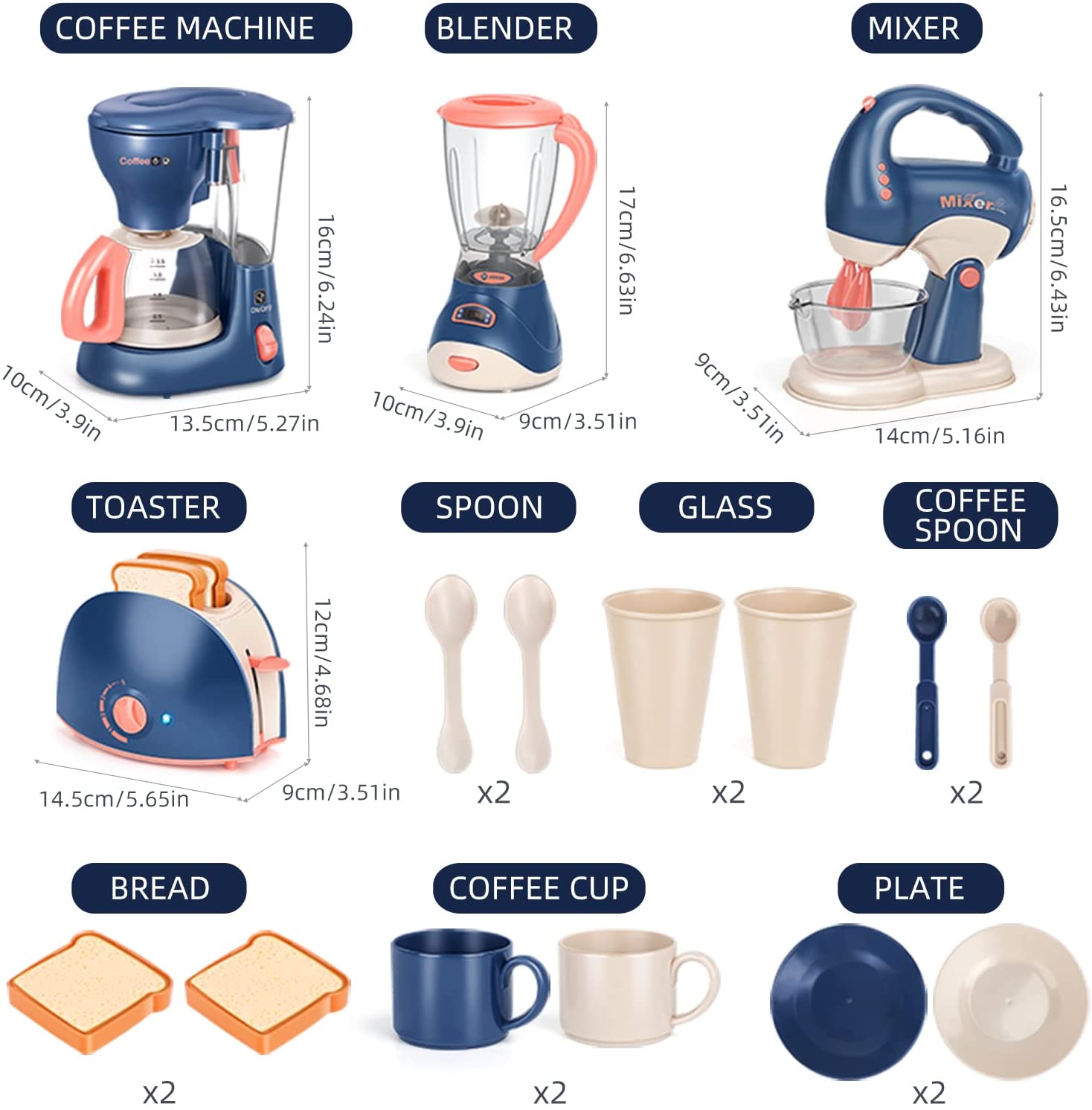 Mini Household Appliances Kitchen Toys, Pretend Play Set with Coffee Maker Blender Mixer and Toaster for Kids Boys Girls Gifts