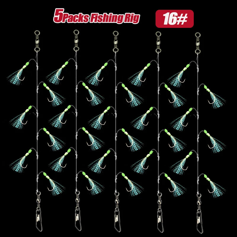 TAKBAS 1/5 Packs Sabiki Rigs, Fishing Bait Rigs, Luminous Sea Fishing Rig with High Carbon Fishing Hooks,for Fresh/Saltwater