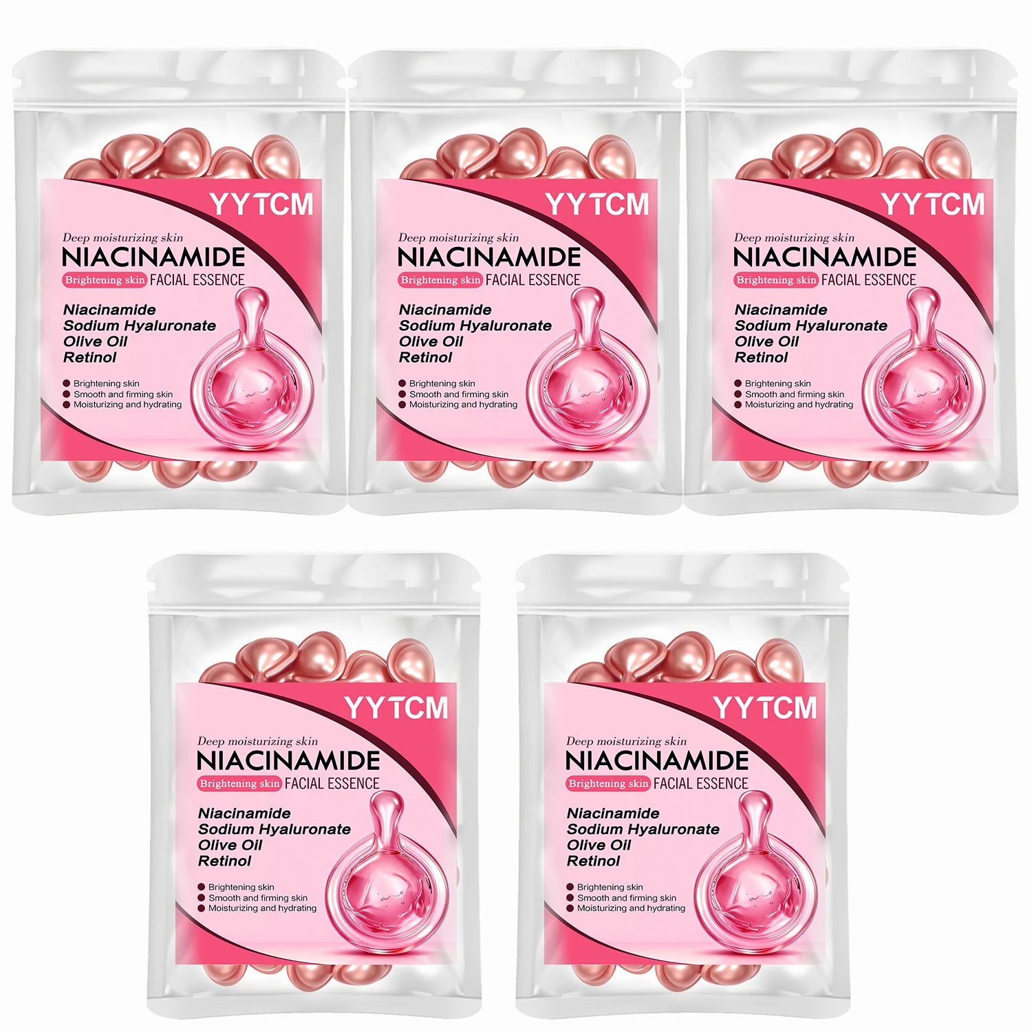 Niacinamide Facial Essence Capsules, Containing Retinol, Olive Fruit Oil, Gardenia Extract, Brighten Skin Tone, Moisturize and Hydrate, and Smooth and Soften Skin (0.5Gx30 Capsules)/Bag-1 Bag