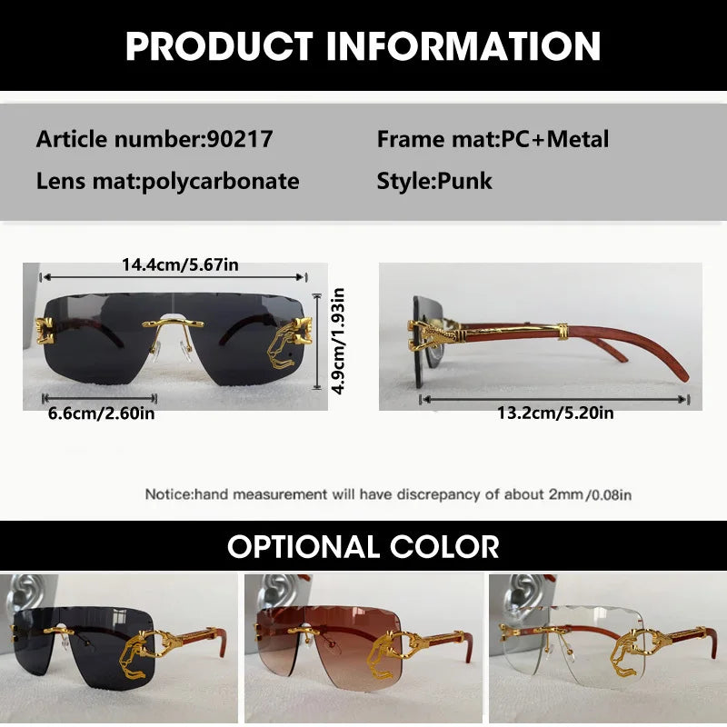 Trend Golden Lion Decoration Rimless Sunglass for Men Luxury Brand Designer Vintage Square Eyewear UV400 Outdoor Cycling Shades