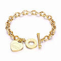 1pc Stainless Steel Bracelet With Heart Pendant, Double Heart OT Buckle Couple Bracelet Unisex