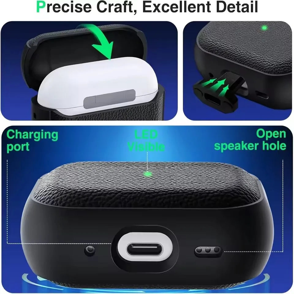 Earphone Case for AirPods Pro3 Leather-Texture TPU Shockproof Protective Cover with Keychain for Apple Airpods Pro 3nd Gen