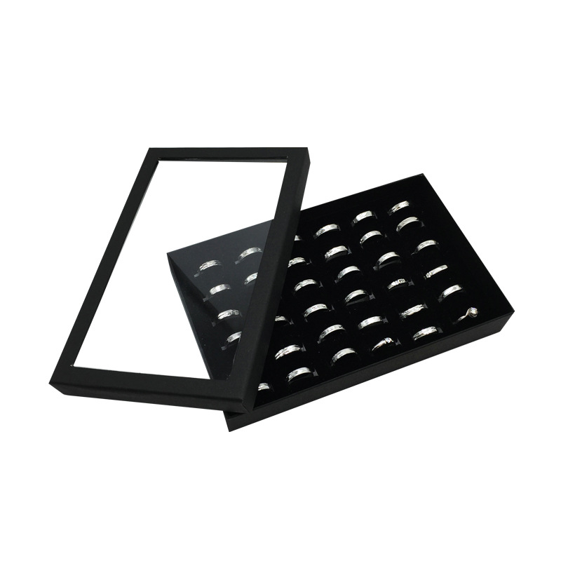 36 Slot Rings Display Box Stand Metal Earrings Storage Box Storage Box with Transparent Cover Jewelry Display Cabinet