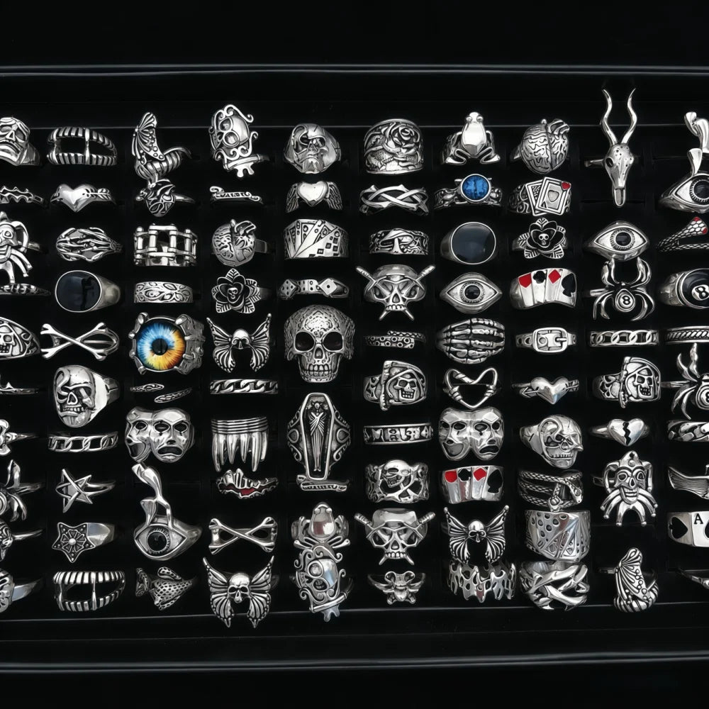 10/20/30/50/100Pieces Vintage Punk Skull Eye Rings Set For Women Men Mix Style Hip Hop Finger Ring Jewelry Party Gift
