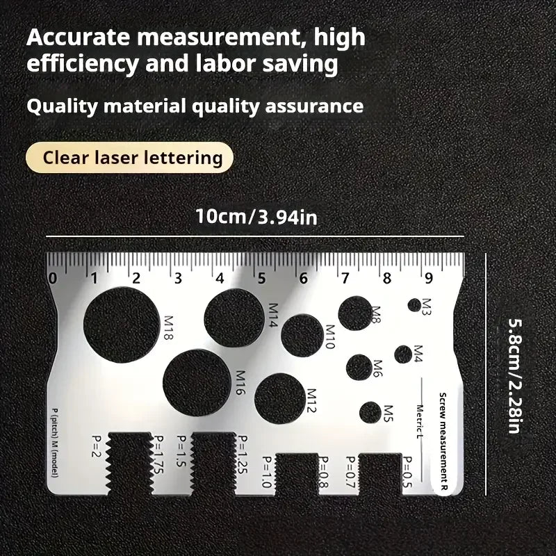 304 Stainless Steel Screw Measuring Gauge Set - Precision Thread Pitch & Bolt Size Caliper Tool | M12 Diameter Ruler | Ideal Fat