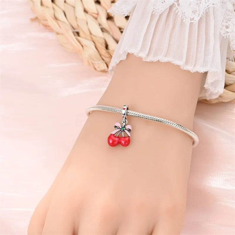 Charms Silver 925 Ladybugs and Cherry Strawberries Pendant Bead Fit 3mm Bracelet Bangle Necklace For Women Luxury Jewelry Making