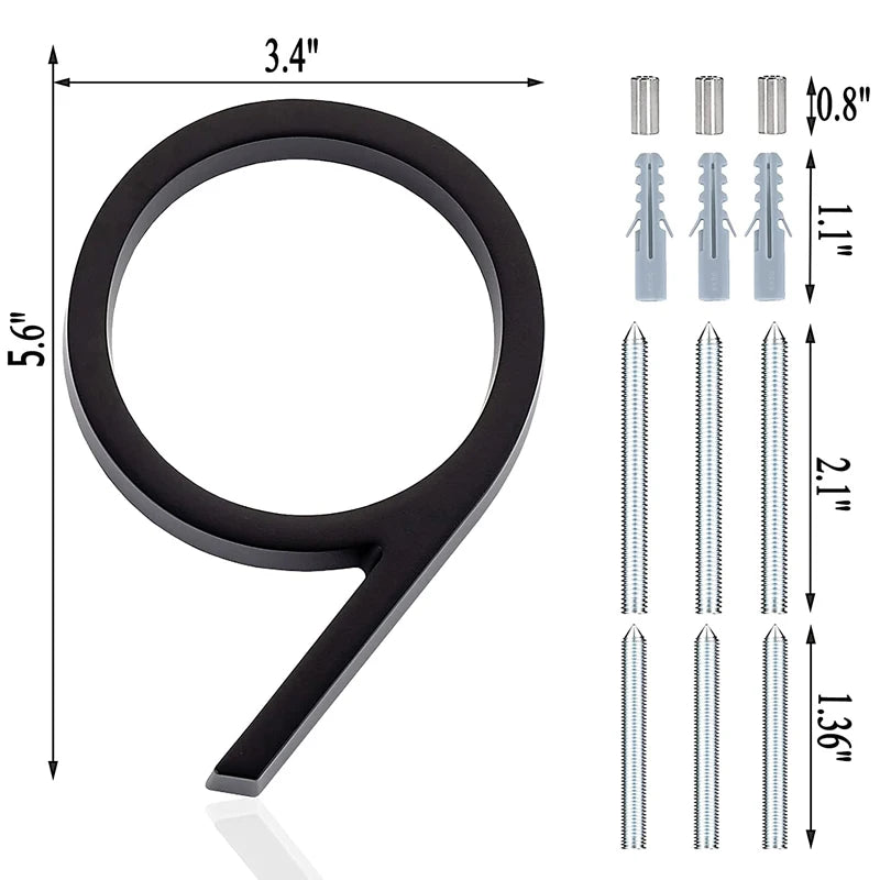 5.6inch Apartment Door Numbers Waterproof Zinc Alloy Street Mailbox Home Address Signs Black Modern House Floating Plate Digit