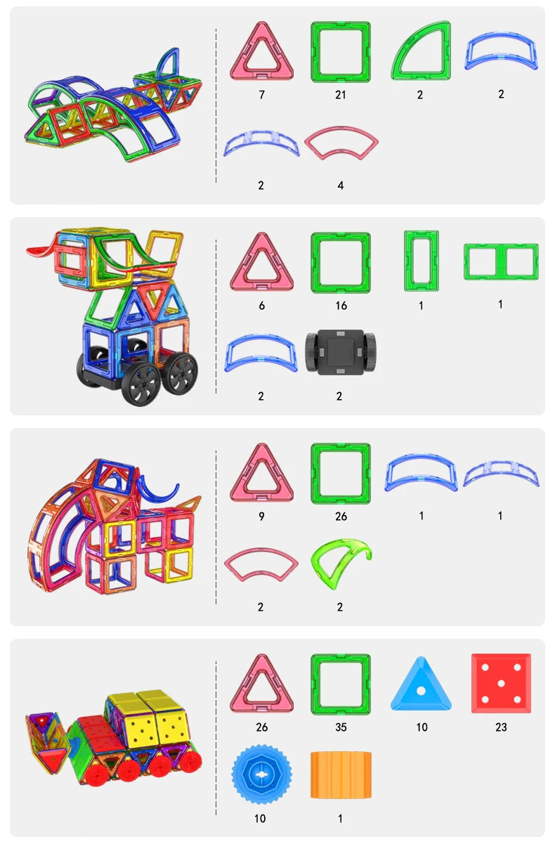 large Magnetic tiles Designer Magnet Building Blocks Accessories Educational Constructor Toys For Children Kids Girls Set Gift