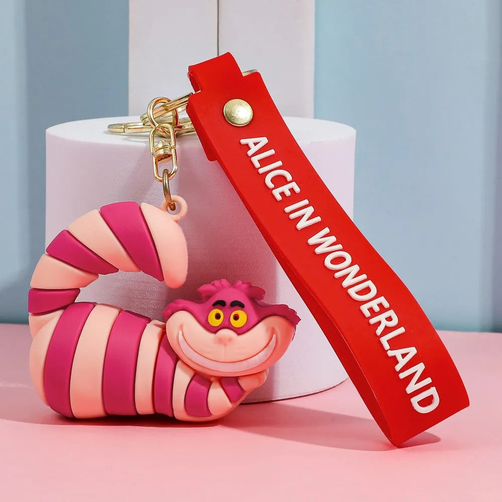 Alice in Wonderland Silicone Keychain Lovely 3D Anime Film Figure Key Chain Keyrings Backpack Bag Car Accessories Gift