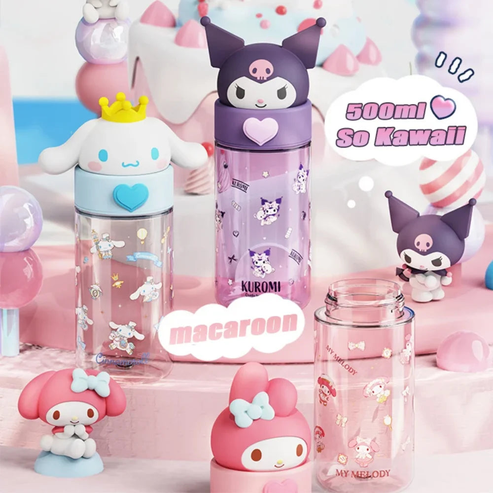 500ml Kawaii Sanrio Dolls Transparent Cup Cartoon Hello Kitty Kuromi Cinnamoroll Melody Plastic Water Bottle Gifts