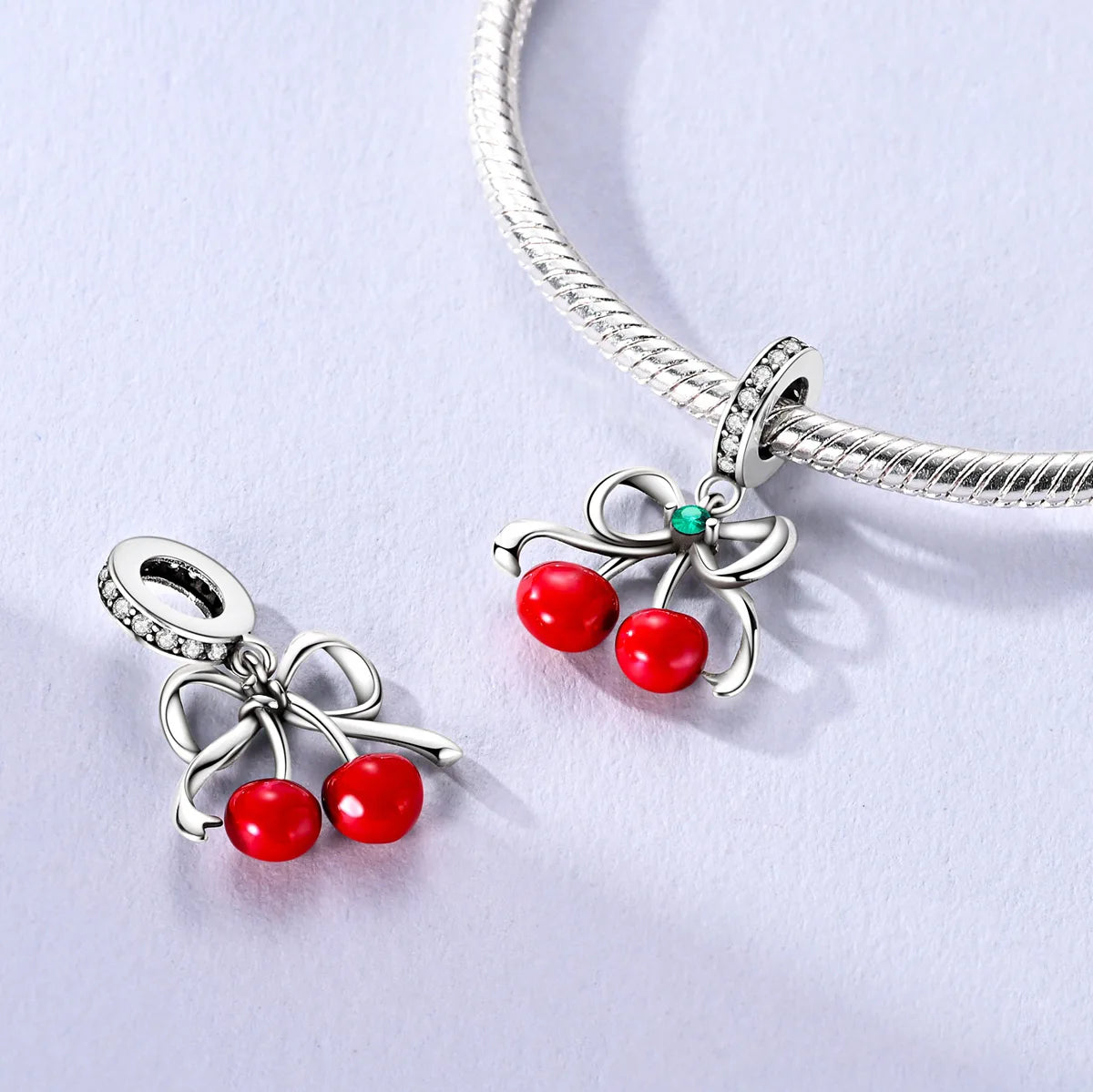 Charms Silver 925 Ladybugs and Cherry Strawberries Pendant Bead Fit 3mm Bracelet Bangle Necklace For Women Luxury Jewelry Making