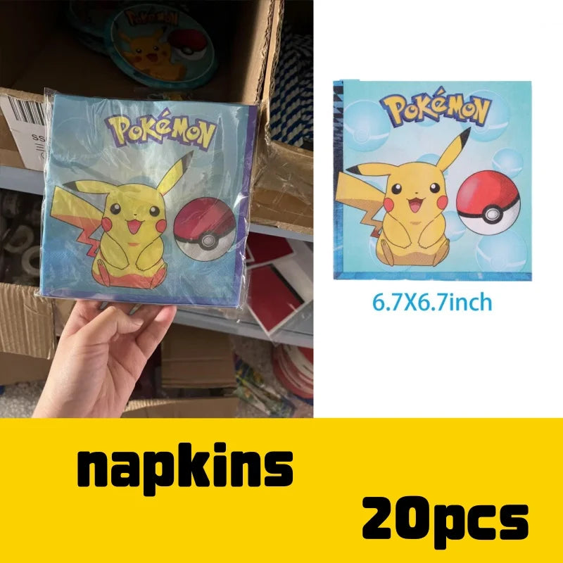Decoration Pokemon Birthday Party Hats Pikachu Disposable Tableware Tablecloth Cup Plate Napkin Baby Shower Party Favors Pokemon