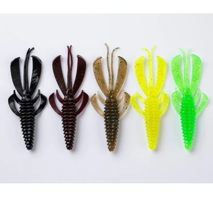 10pcs silicone soft bait lobster fishing bait 8cm sunken shrimp rotating double tail sea fishing outdoor fishing accessories