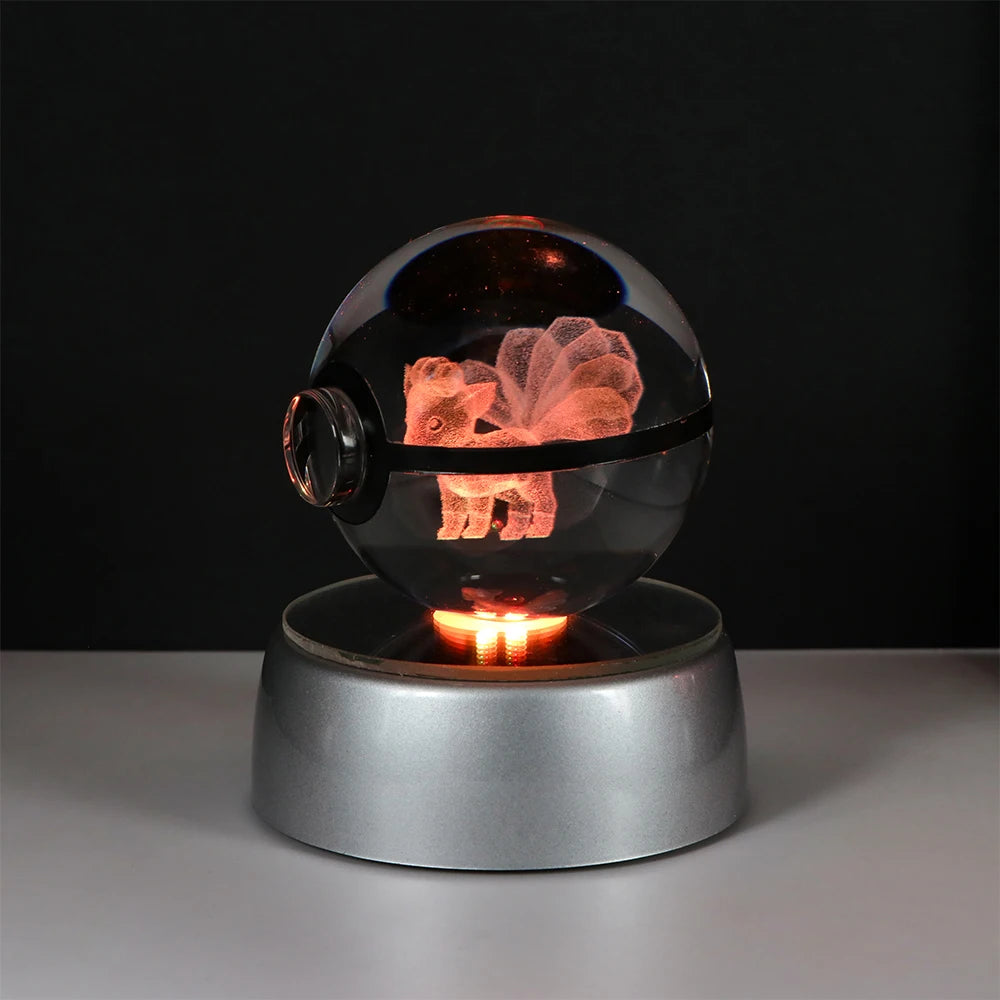 Pokemon 3D Crystal Ball Pikachu Figure Pokeball Engraving Crystal Charizard Model with Led Light Base Toys Anime Christmas Gift