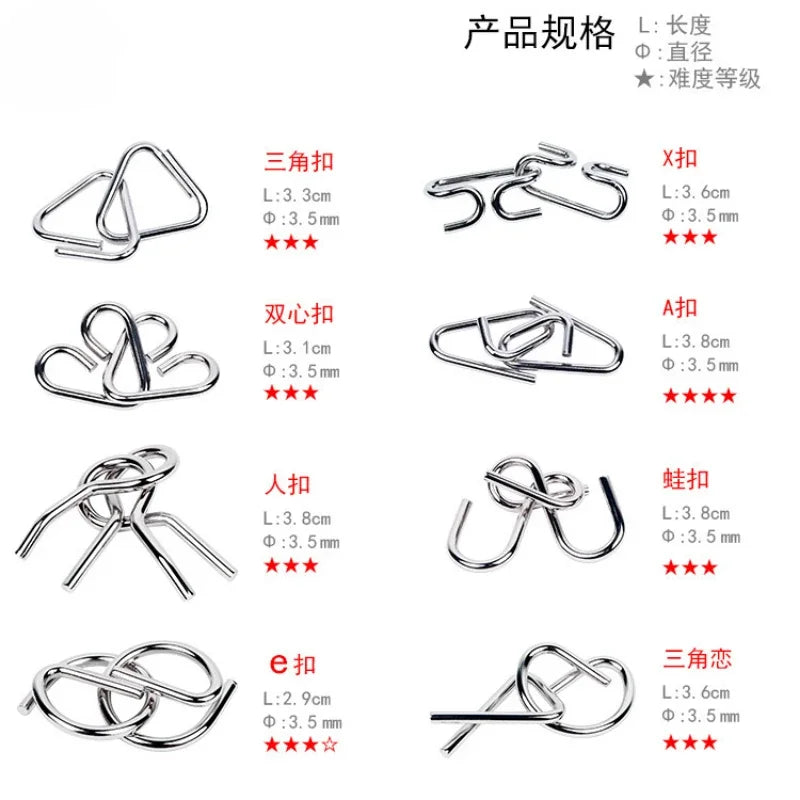 8Pcs/Set Metal Montessori Puzzle Wire Mind Brain Teaser Puzzles Children Adults Interactive Game Reliever Educational Toys