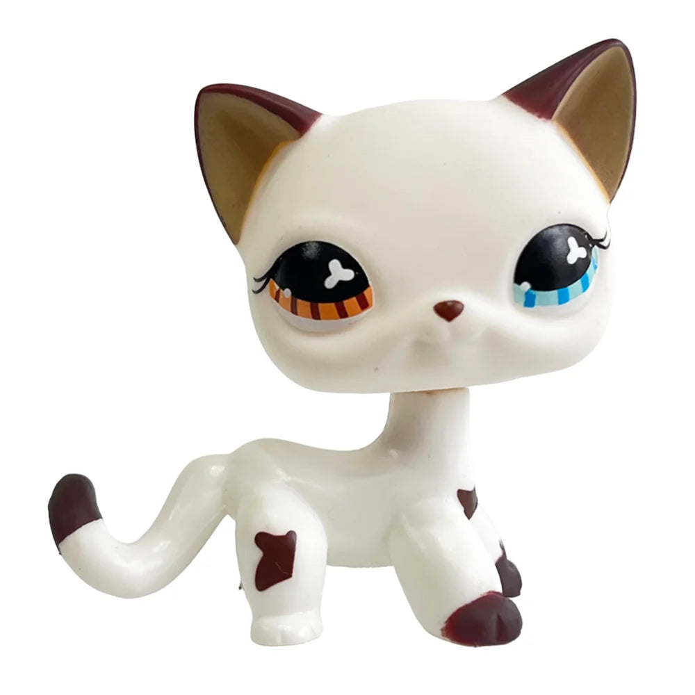 Rare pet Bobble head toy Stands Short Hair Kitten with Mouse and necklace Old Animal Collection toy lps