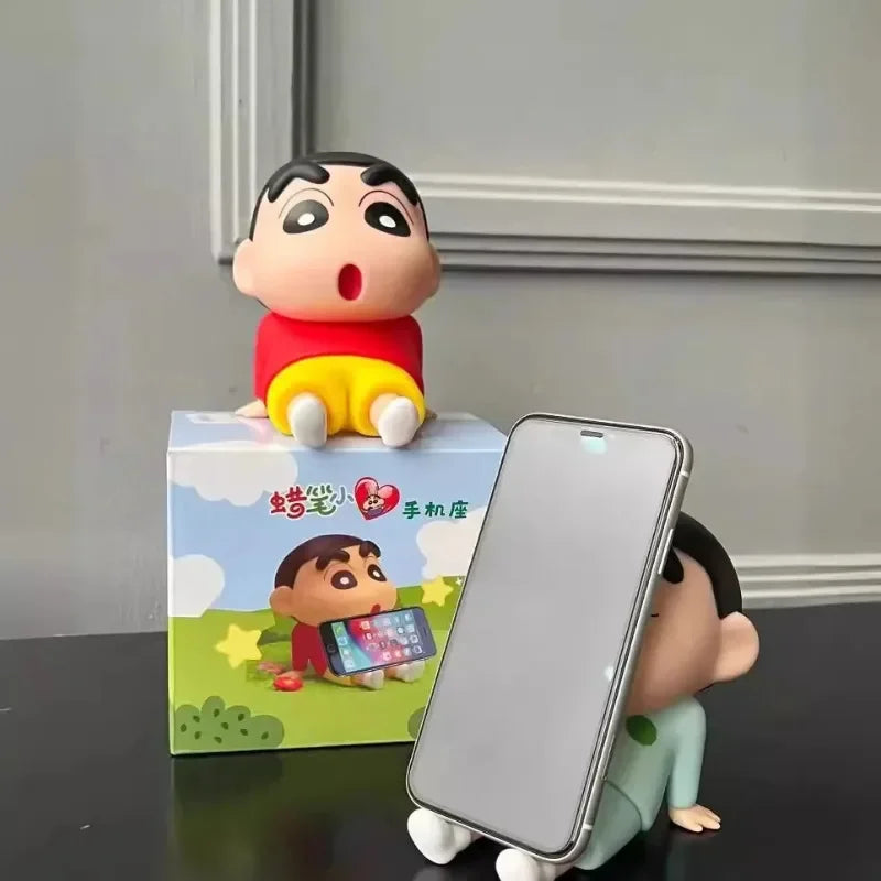 Crayon Shin-Chan Anime Figure Phone Holder Kawaii Desktop Ornaments Phone Support Mini GK Collection Decoration Toys Girls Gifts