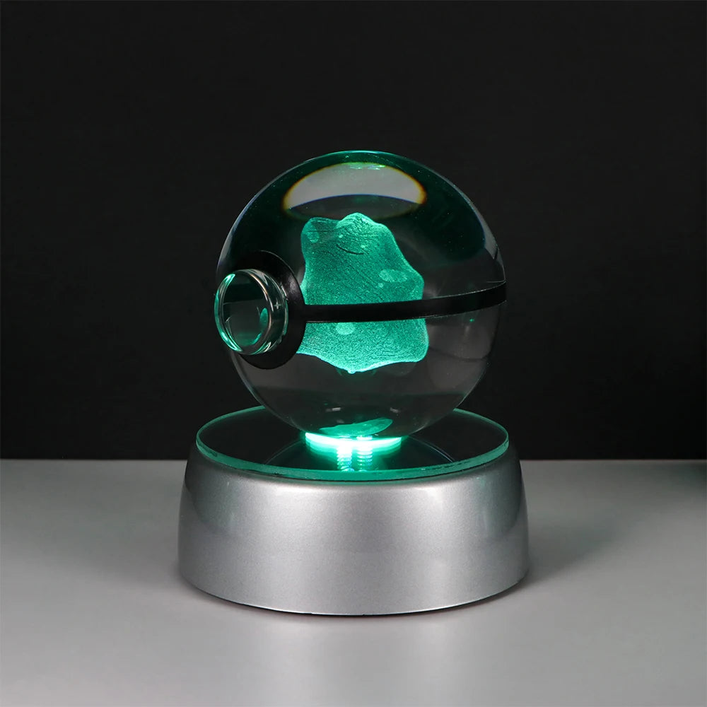 Pokemon 3D Crystal Ball Pikachu Figure Pokeball Engraving Crystal Charizard Model with Led Light Base Toys Anime Christmas Gift