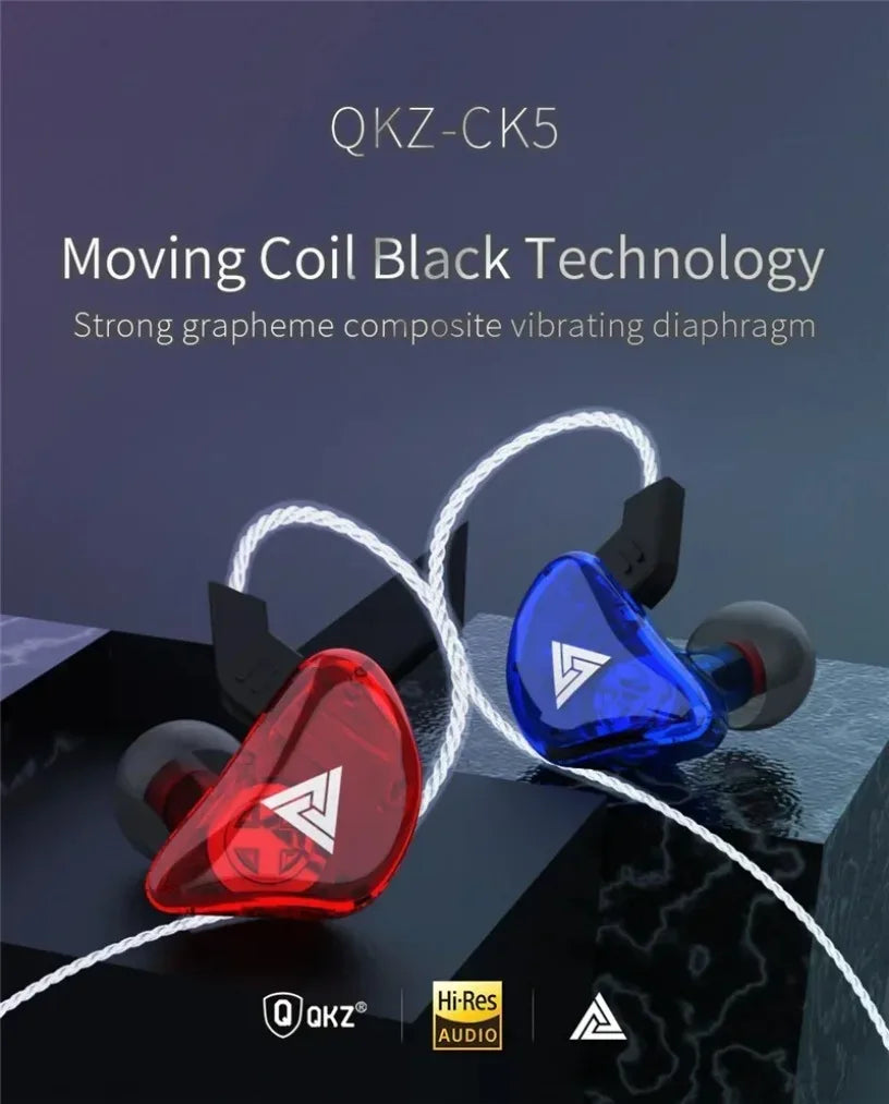QKZ CK5 FiLe Wired Earphone with Microphone HiFi Music Earphone Professional Gaming And Sports Noise Cancelling Headphones