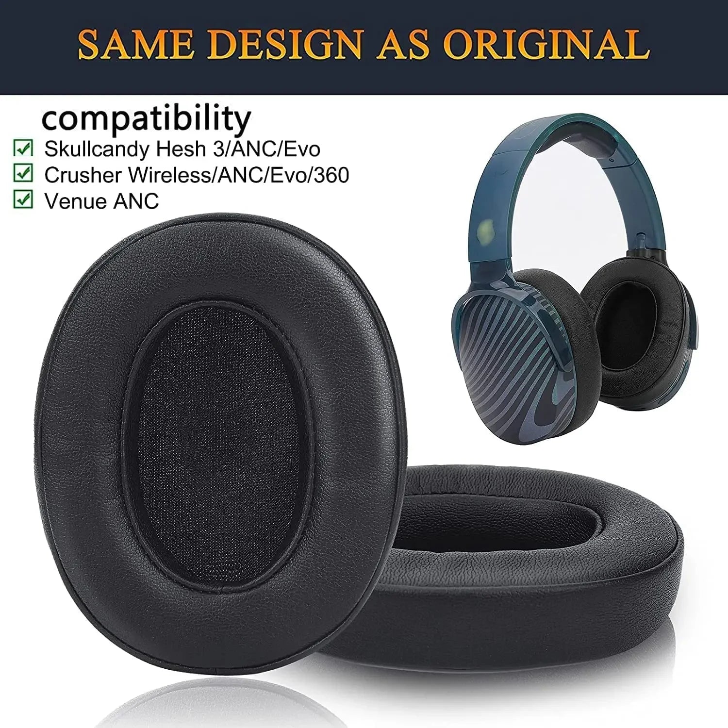 Replacement, Ear Pads for Skullcandy Hesh 3/ANC/Evo & Crusher Wireless/ANC/Evo/360 Headphones