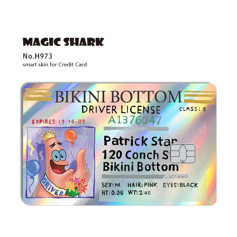 Magic Shark 2026 New Arrival Funny Cute Cartoon Holographic Sticker Laser Film Shinny Skin for Debit Credit Bank Card