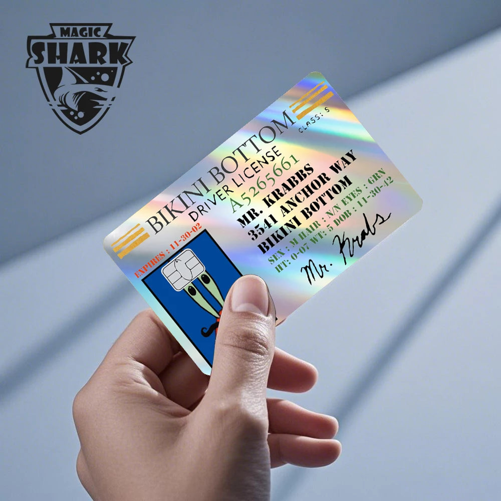 Magic Shark 2026 New Arrival Funny Cute Cartoon Holographic Sticker Laser Film Shinny Skin for Debit Credit Bank Card