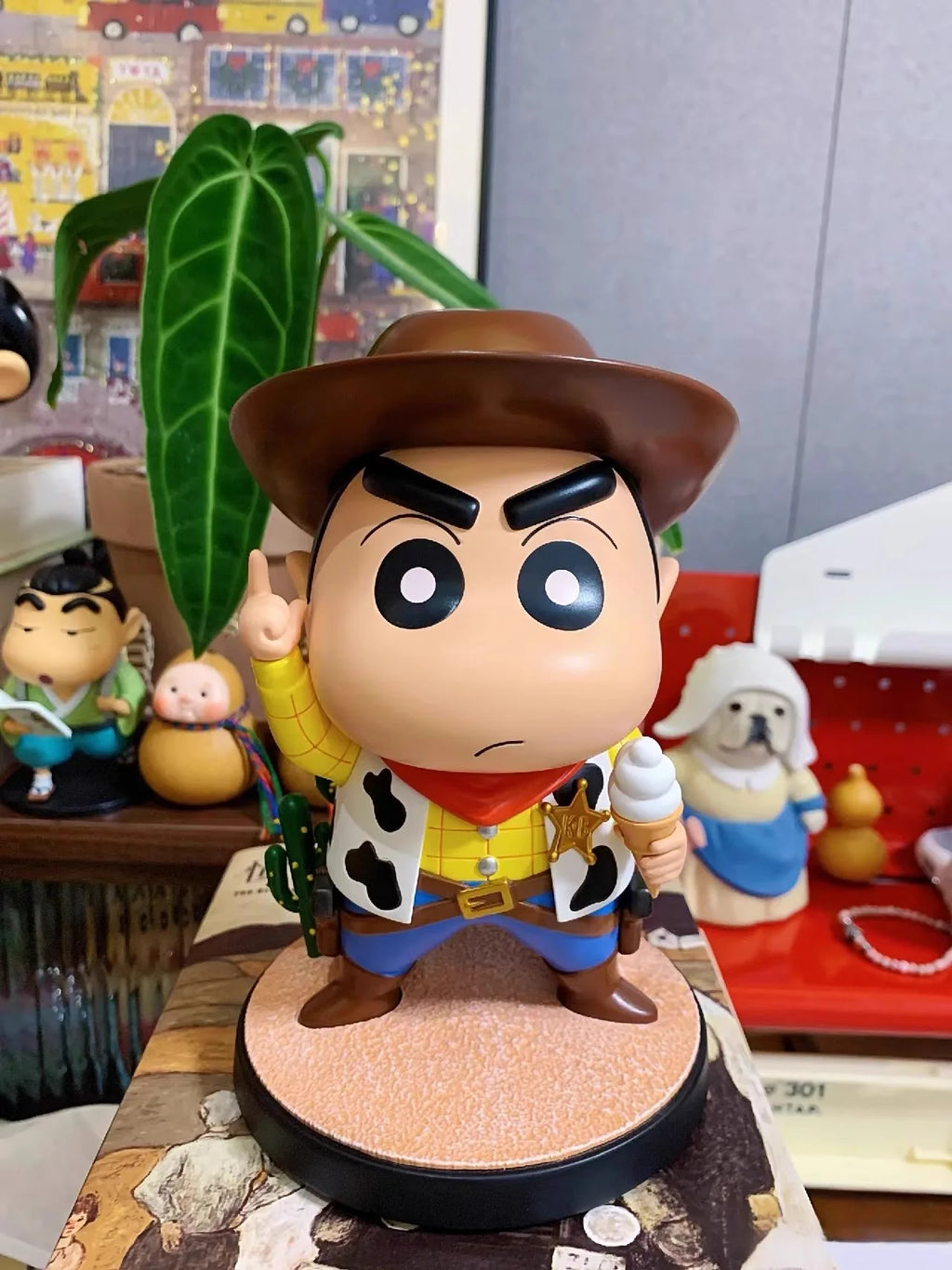 Cartoon Crayon Xiaoxin Cosplay Woody Buzz Lightyear Action Figure Statue Car Ornament Desktop Decoration Gift Collect Toys Model