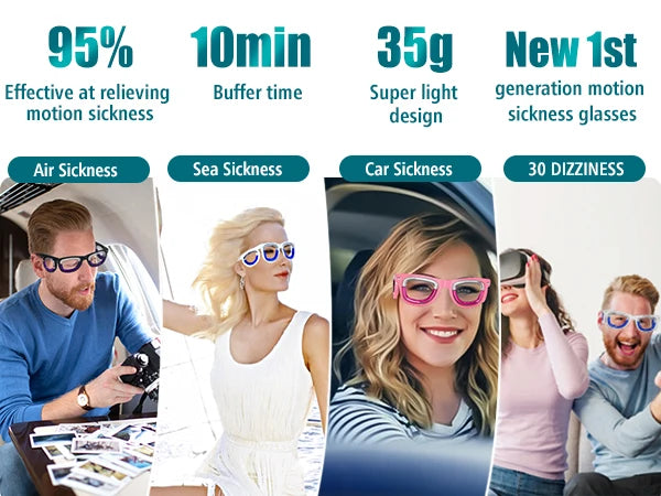 Anti-Motion Sickness Glasses | Ultra-Light Ergonomic Design for Cars/Travel/Cruises | Portable Nausea Relief