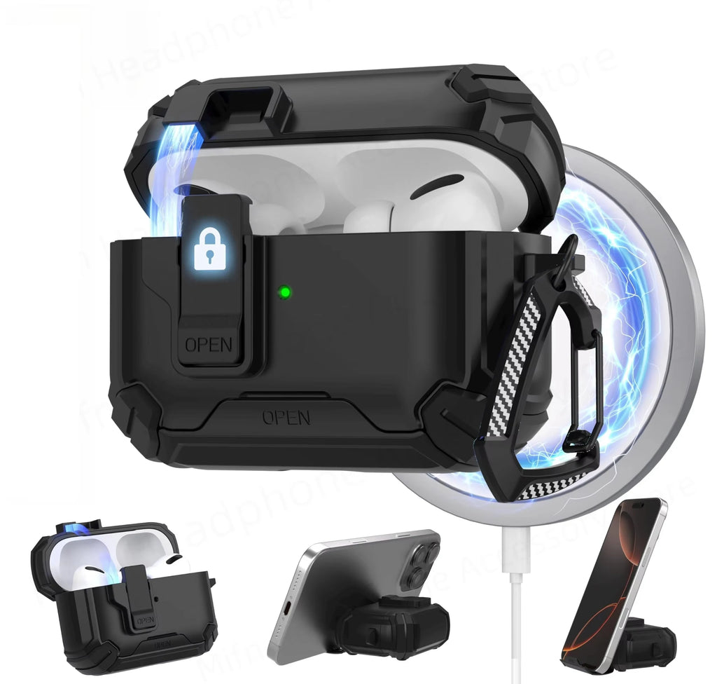 Luxury Bracket Case For AirPods Pro 3 3nd Automatic Lock Compatible With MagSafe For Men Apple Air Pods Pro 2 4 3 2 1 Pro2 Cover