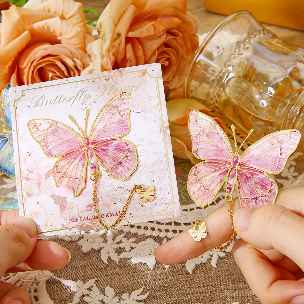 Mini Cute Butterfly Metal Bookmark With Chain And Gold Foil Design, Butterfly Book Page Holder, Vintage Bookmark To Aid Reading