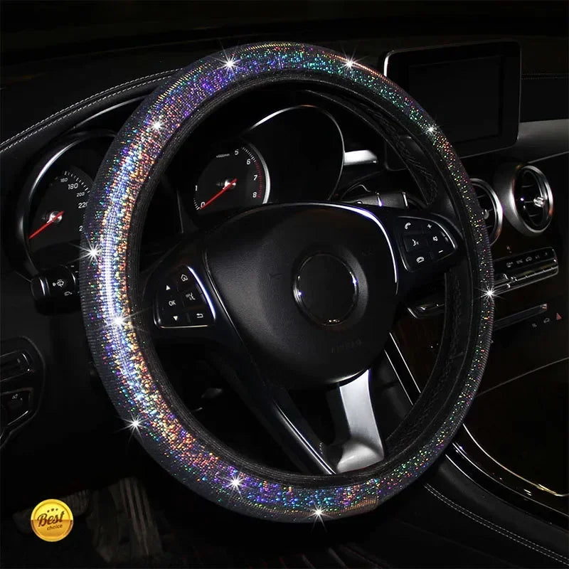 Car Universal 37/38cm Steering Wheel Cover Elastic Handle Cover Colorful Bronzing Diamond BlingBling Steering Wheel Accessories