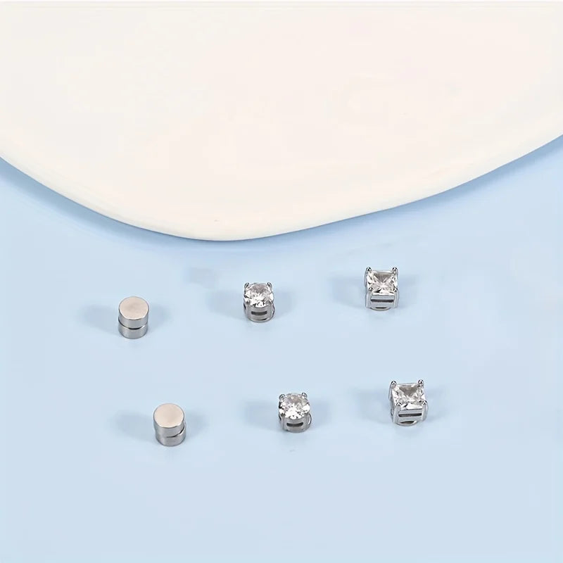 Set of man's magnetic earrings without punching ear clips,stainless steel personalized punk style women's ear studs