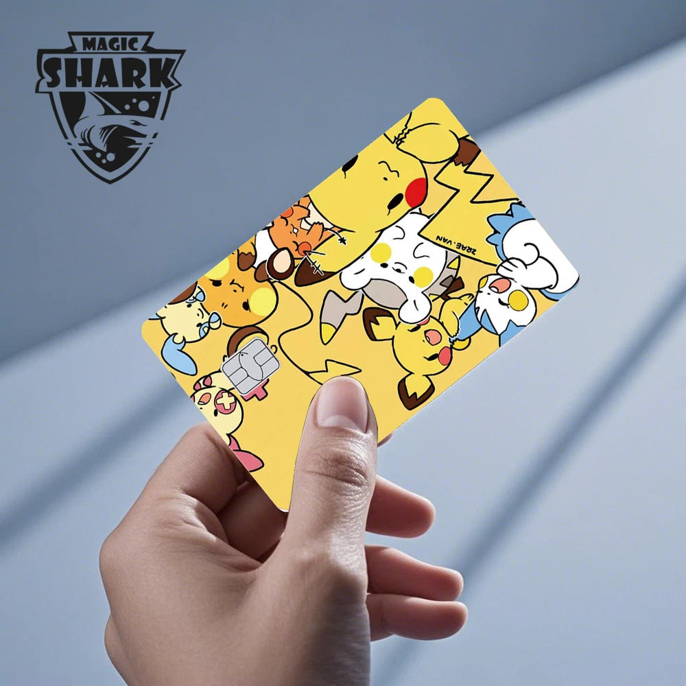 Maigc Shark Cute Pokemons Mewtwo Eevee Pikachu Gengar Sticker Film Cover for Debit Credit Card No Fade
