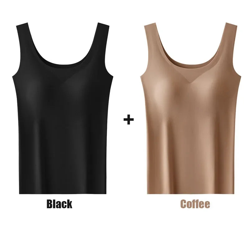 2PCS/Lot Silk Seamless Tank Top with Fixed Chest Pad Women's Camisole Top Sleeveless Inner Outerwear Camison Verano High Strecth