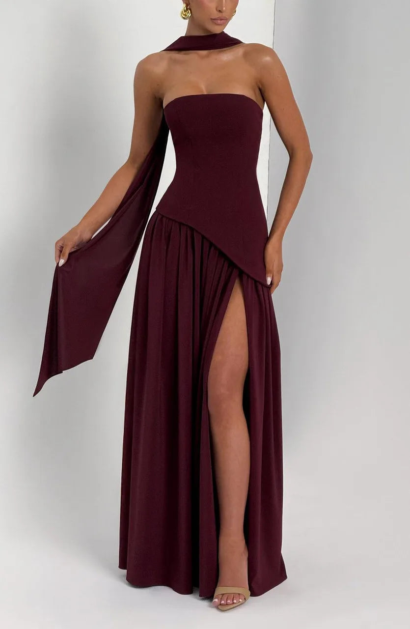 New Dresses 2025 Woman Fashion Summer Sheath Solid Color Split Dress Sexy Backless High Split Skirt Women's Clothing