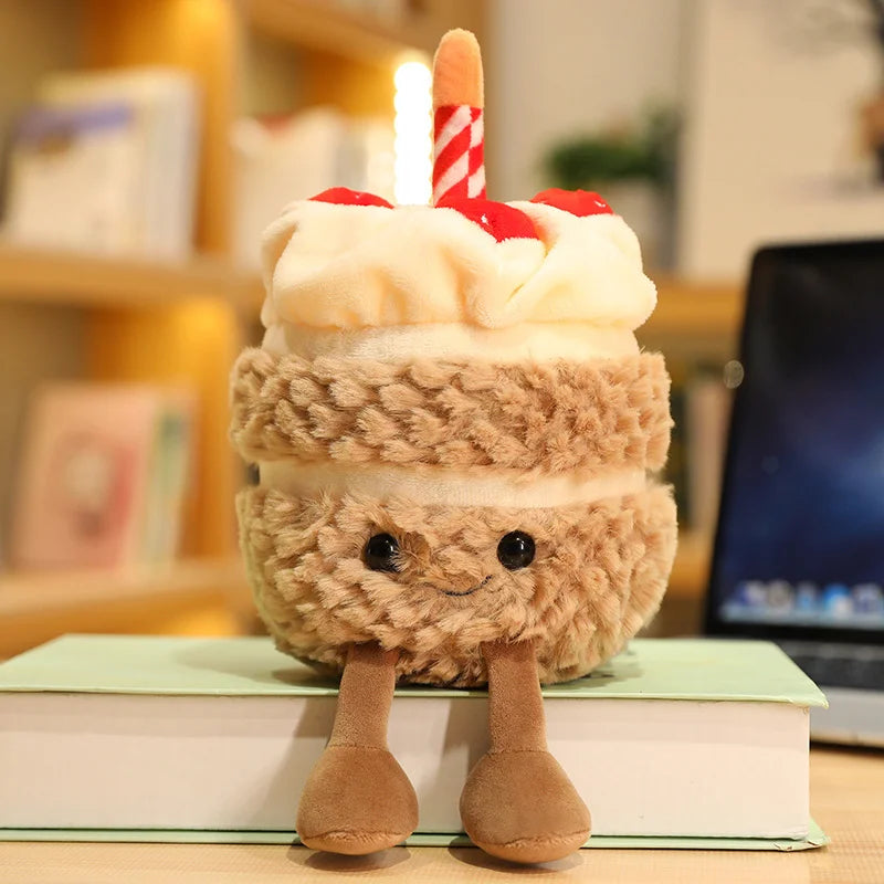 Kawaii Cartoon Hot Cake Plush Doll High Quality Soft Stuffed Fruit Strawberry Wedding Cake Simulation Food Plush Toy Home Decor