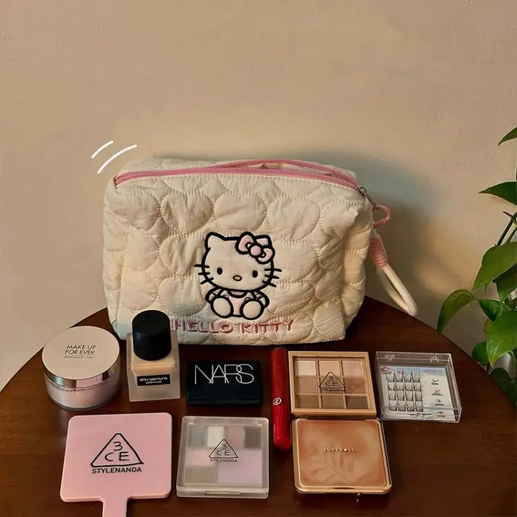 Kitty Large Capacity Makeup Bag Waterproof Travel Toiletry Organizer Cute Cartoon Cosmetic Case with Double Zipper for Girls