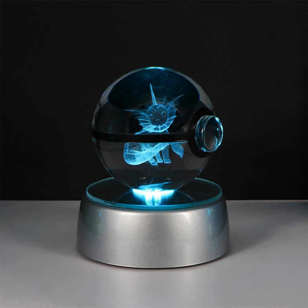Pokemon 3D Crystal Ball Pikachu Figure Pokeball Engraving Crystal Charizard Model with Led Light Base Toys Anime Christmas Gift