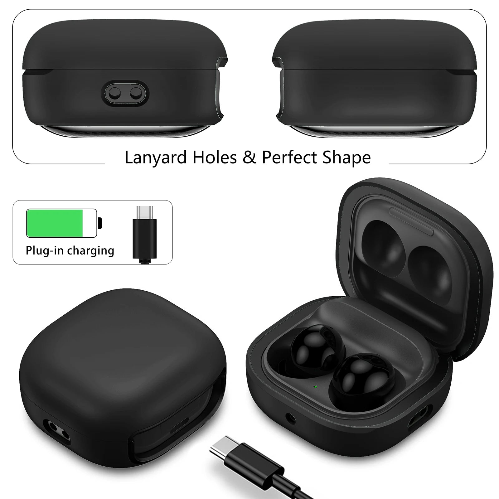 For Samsung Galaxy Buds FE, Buds Pro, Buds2 Pro, Buds Live, Buds2 Case Cover, Vogue Fiber Stripe Protection Case with Lanyard