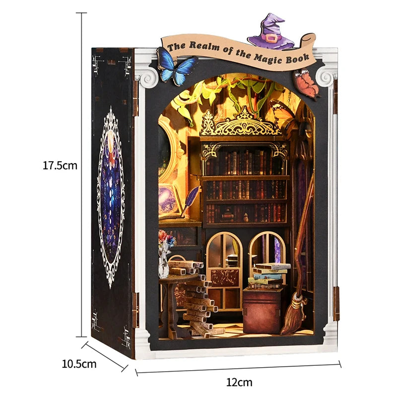DIY Wooden Book Nook Insert Kit Doll Houses Building Toys Bookends Bookshelf Decor DollHouses Toys For Kids Xmas Gifts