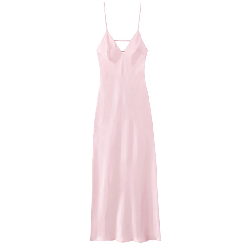 HXAO Womens Yellow Slip Dress Summer 2025 Woman Satin V-Neck Party Dresses Elegant Evening Sleeveless Backless Long Vestidos 066