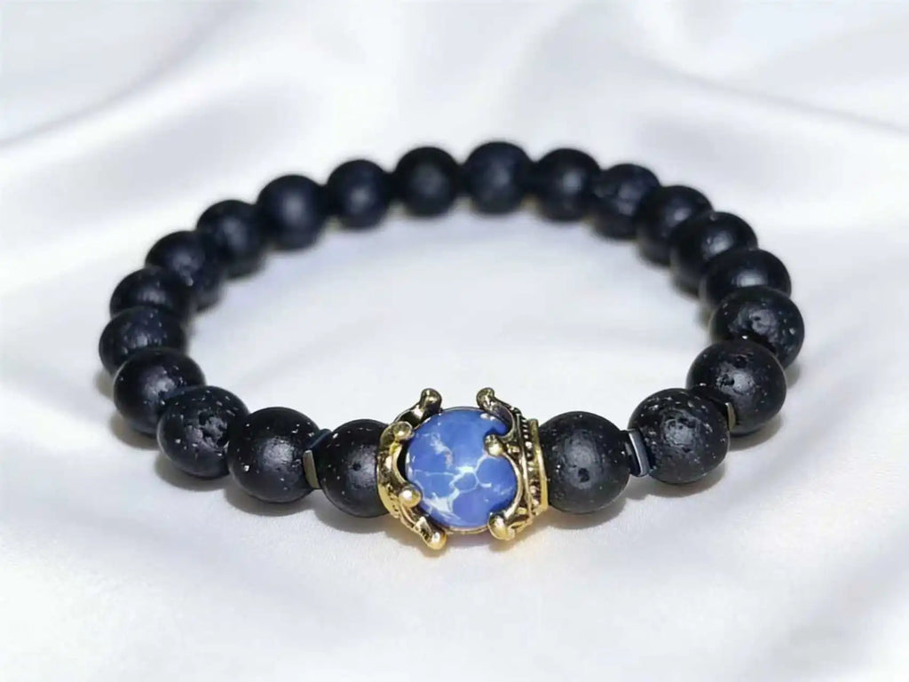 Men's Stylish Natural Stone Bracelet Vintage Crown Symbol of Power Hematite Beads Gift for Friends Natural Tiger Eye beads