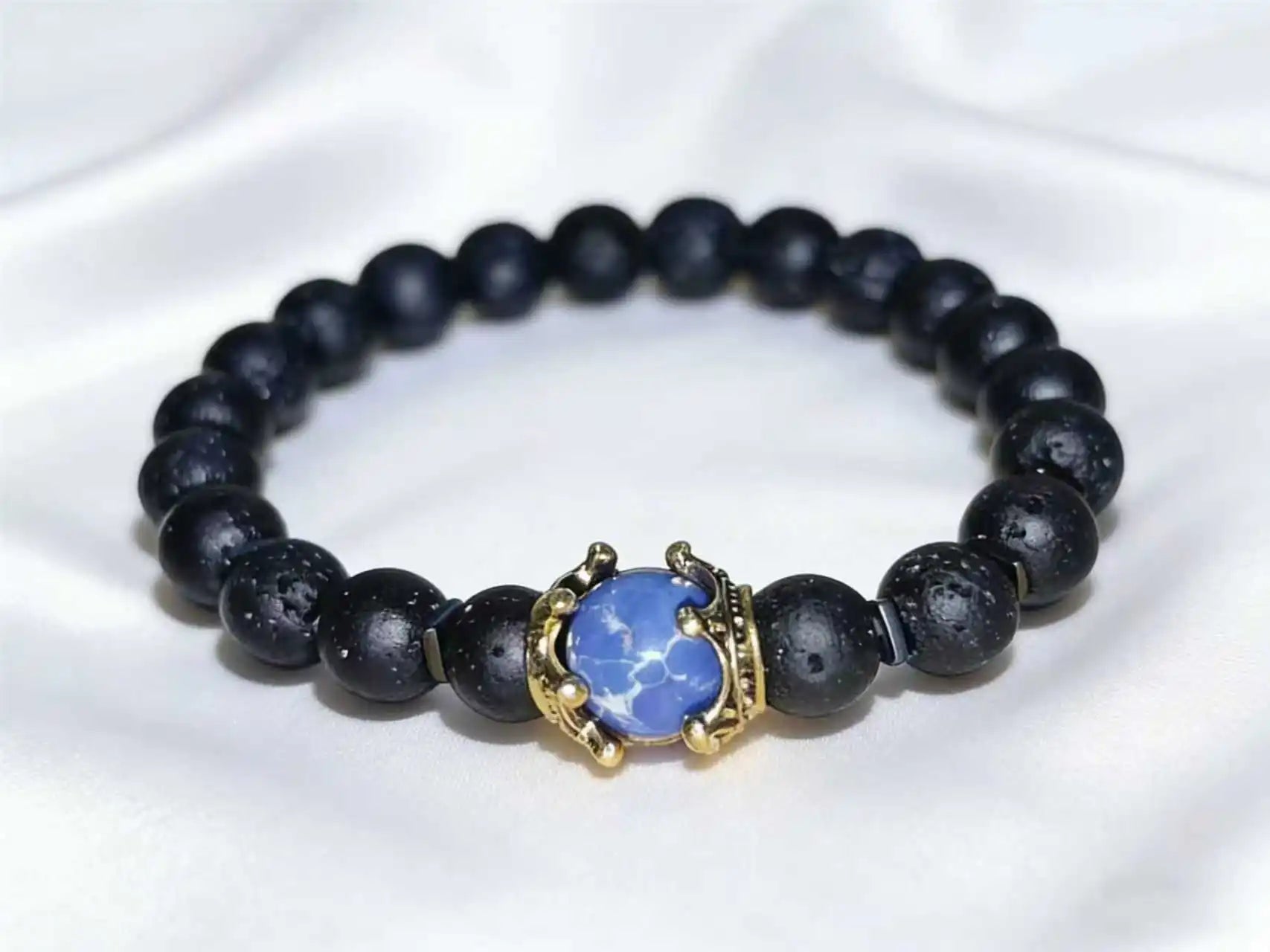 Men's Stylish Natural Stone Bracelet Vintage Crown Symbol of Power Hematite Beads Gift for Friends Natural Tiger Eye beads