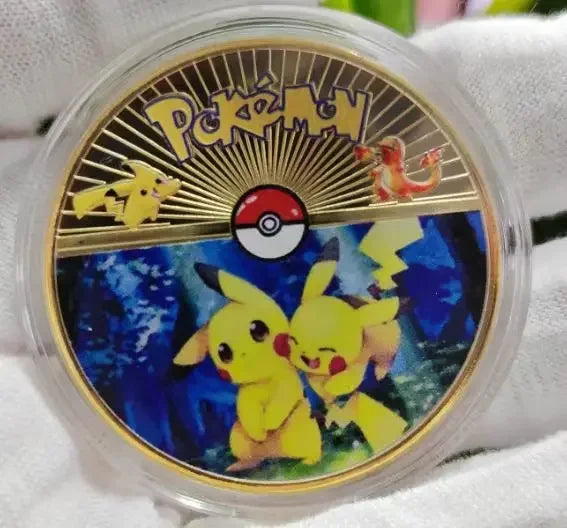 Anime Gold Plated Gold Coin Game Commemorative Coin Pikachu Mewtwo Charizard Gold Coin Game Collection childrens gift