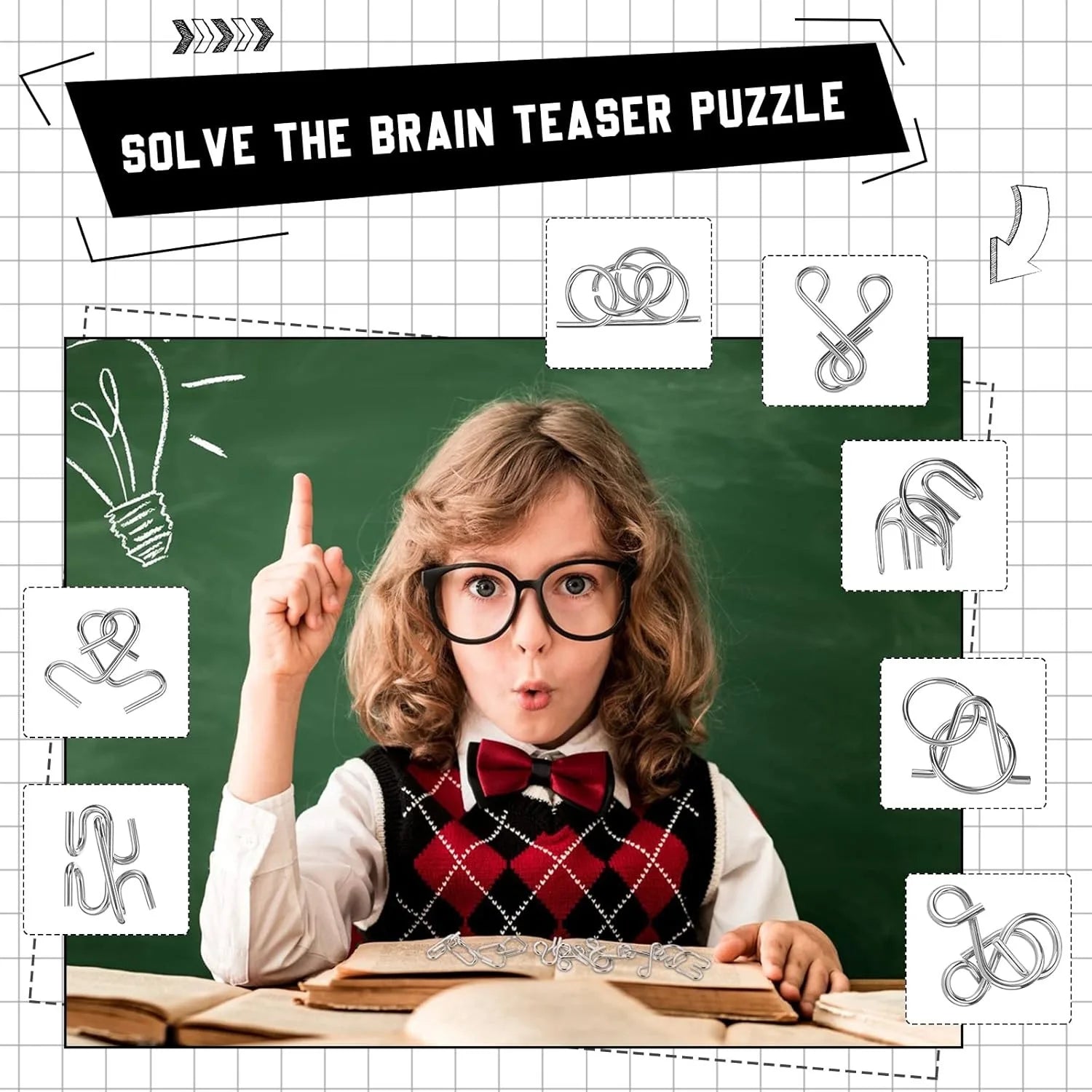 Metal Wire Puzzle Set,Brain Teaser IQ Test Disentanglemen Iron Link Unlock Interlock Game Chinese Ring Magic Trick Toy