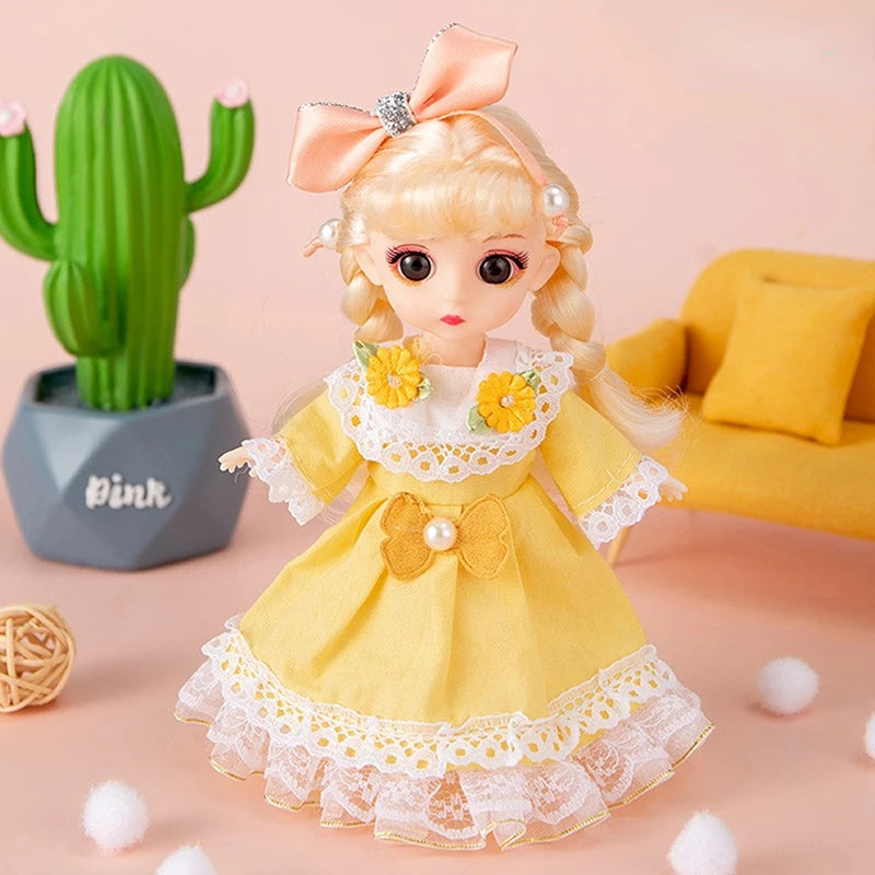 Mini 16cm BJd Doll 13 Movable Joint Girl Doll 3D Big Eyes 1/12 Fashion Princess Doll DIY Dress Up Toy Doll With Clothes Gift