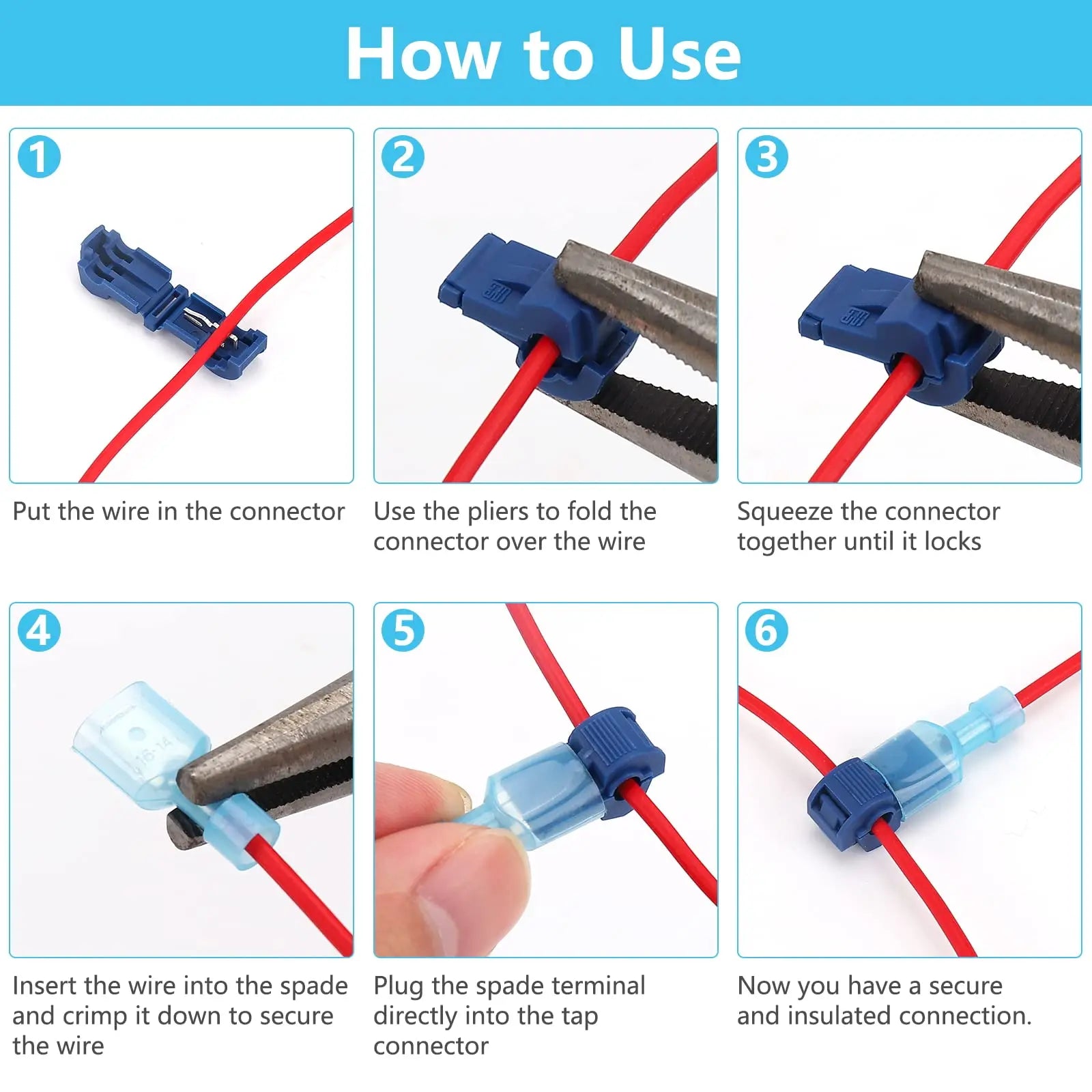 T Tap Wire Connectors, 60/50/40pcs Self-Stripping with Nylon Fully Insulated Male Quick Disconnect splice T Type Electrical Wire