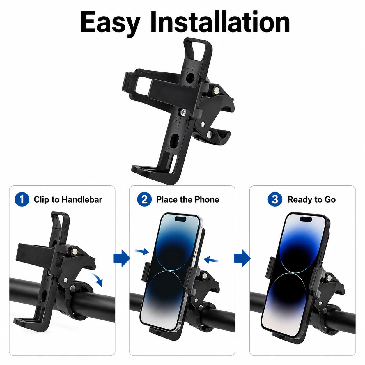 Universal Handlebar Phone Holder Adjustable Bike Scooter Stroller Wheelchair Mount Clamp Stand for 4.0-7.0 Inch Smartphones Uses