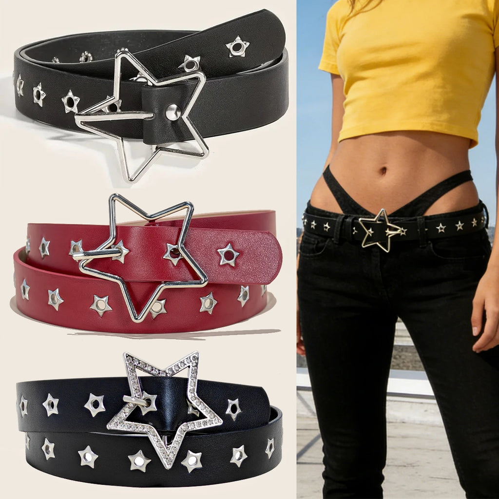 Fashion Punk style star buckle decorative belt with multiple holes small star shaped eyes multifunctional Jeans belt For Women