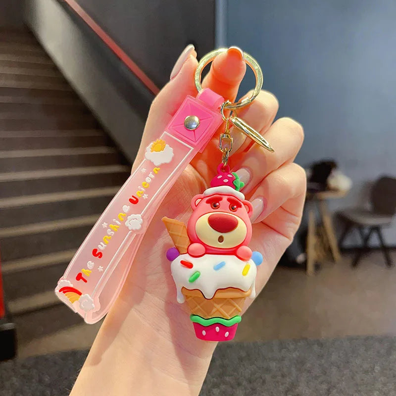 Ice Cream Cone Strawberry Bear Pooh Bear Cute Keychain